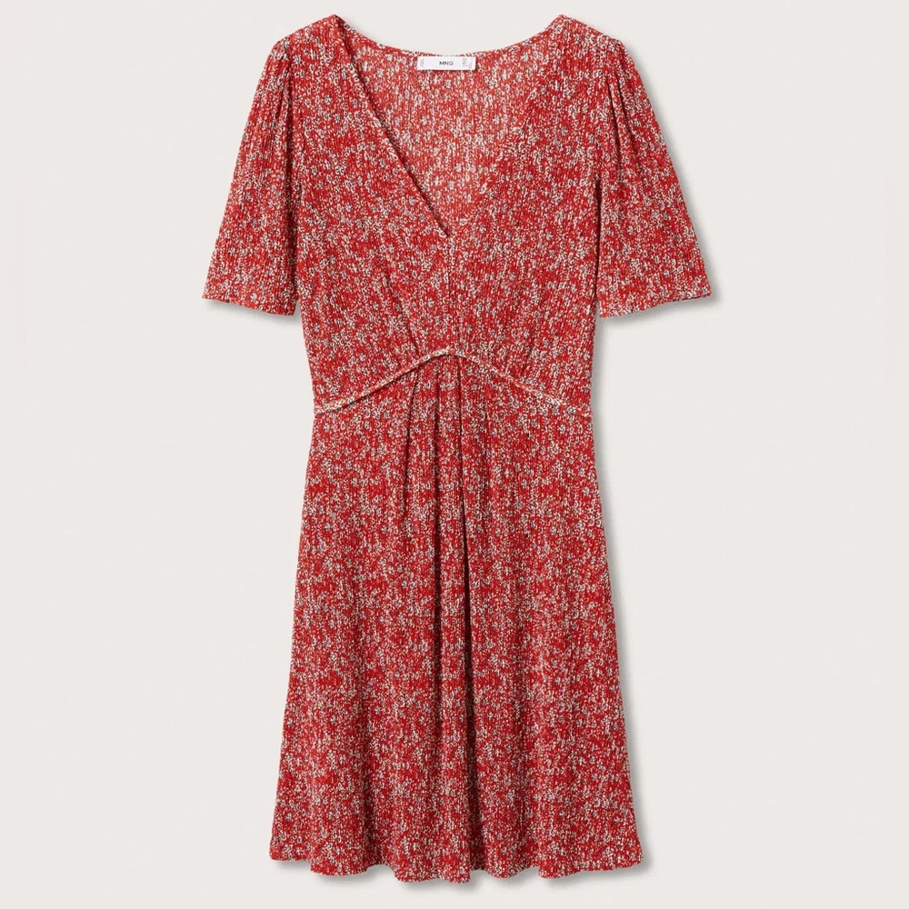 Mango Red Ditsy Floral Wrap-Style Mini Dress - Picture 5 of 6